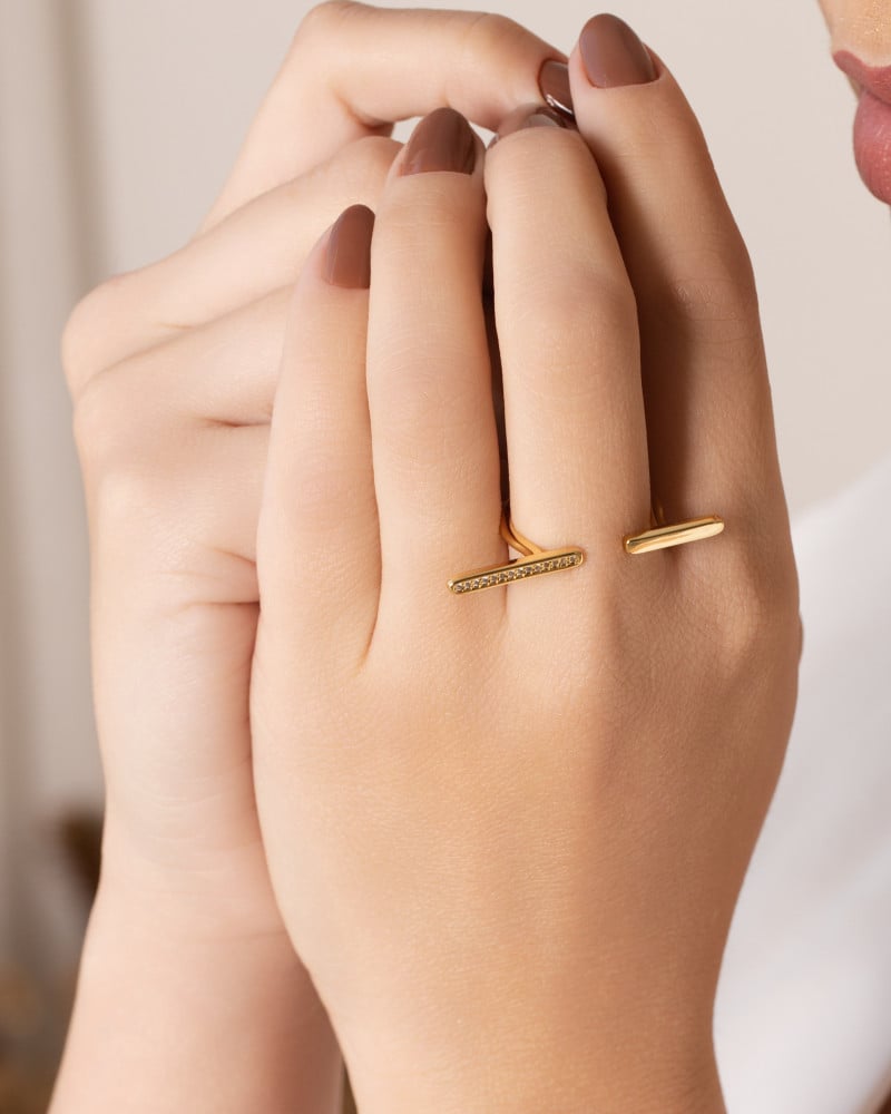 Anel Ajustável Palitos Cravejado Cristal Tamanho G Banhado a Ouro 18K