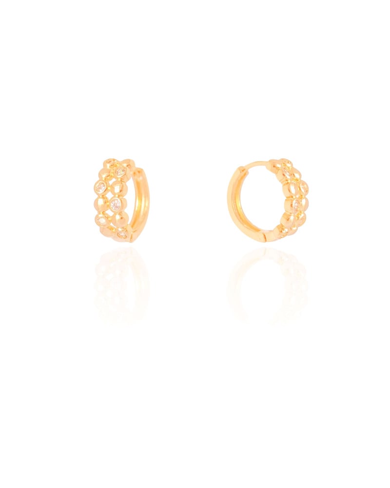 Brinco Argola Click Bolinhas Pontos de Luz Cristal 1.5 cm Banhado a Ouro 18 K