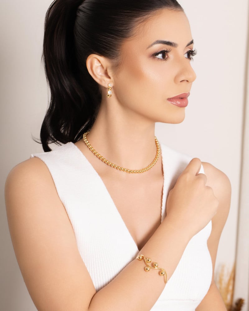 Brinco Pontos de Luz Cristal Bola Lisa Banhado a Ouro 18K