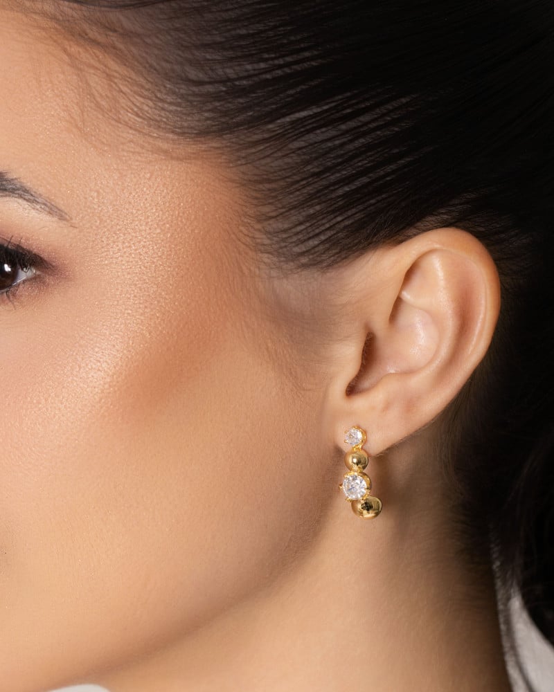 Brinco Pontos de Luz Cristal Bola Lisa Banhado a Ouro 18K