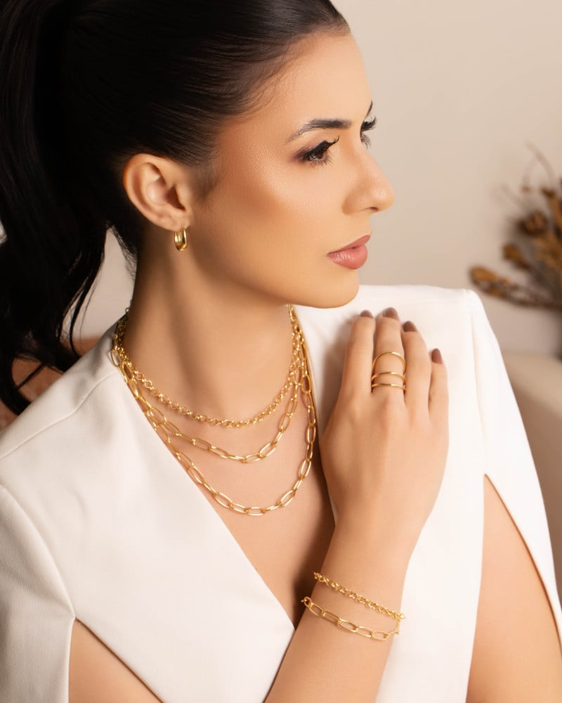 Pulseira Dupla Elos Ovais e Portugueses Banhado a Ouro 18K