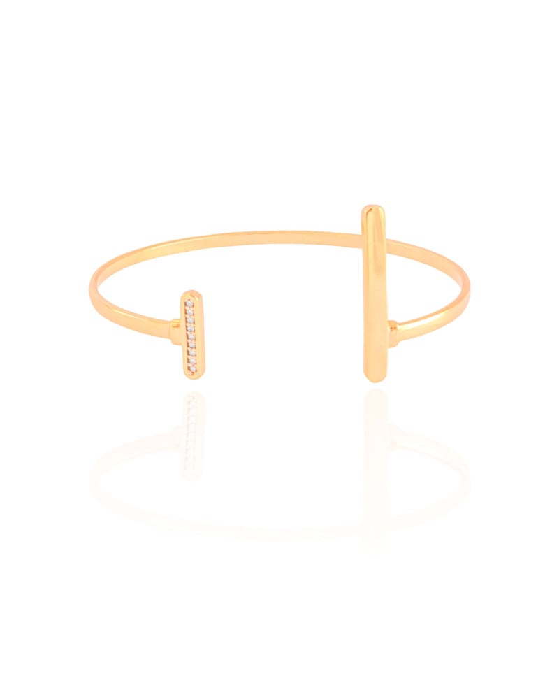 Bracelete Palitos Liso e Cravejado Cristal Banhado a Ouro 18K
