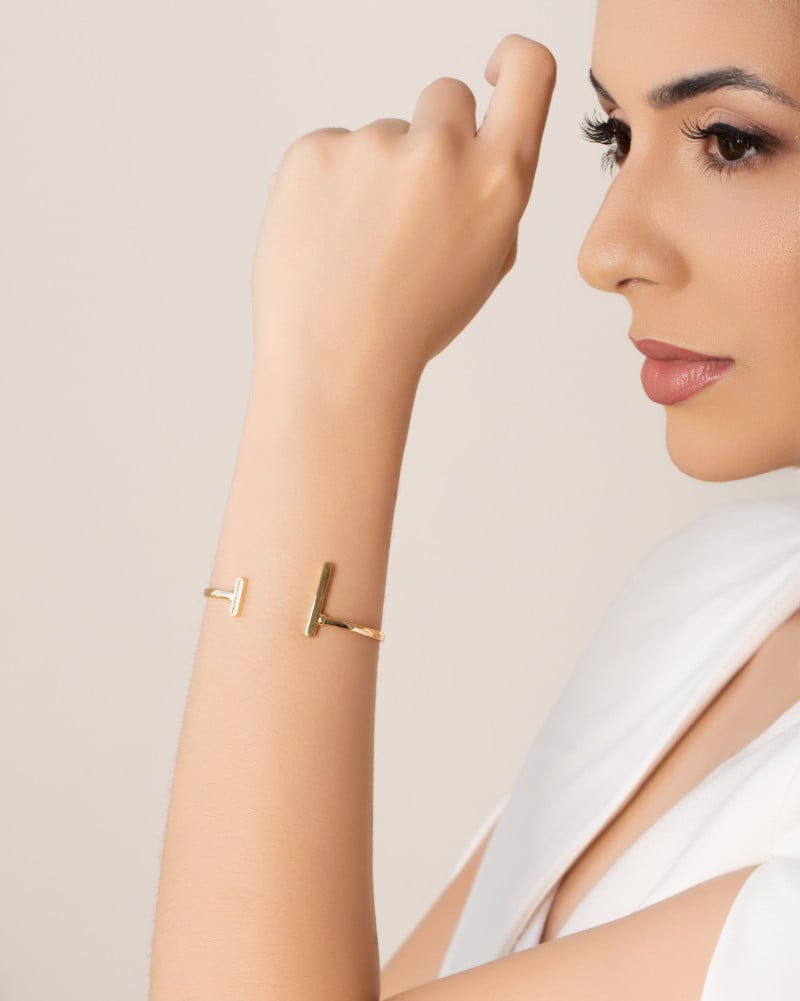 Bracelete Palitos Liso e Cravejado Cristal Banhado a Ouro 18K
