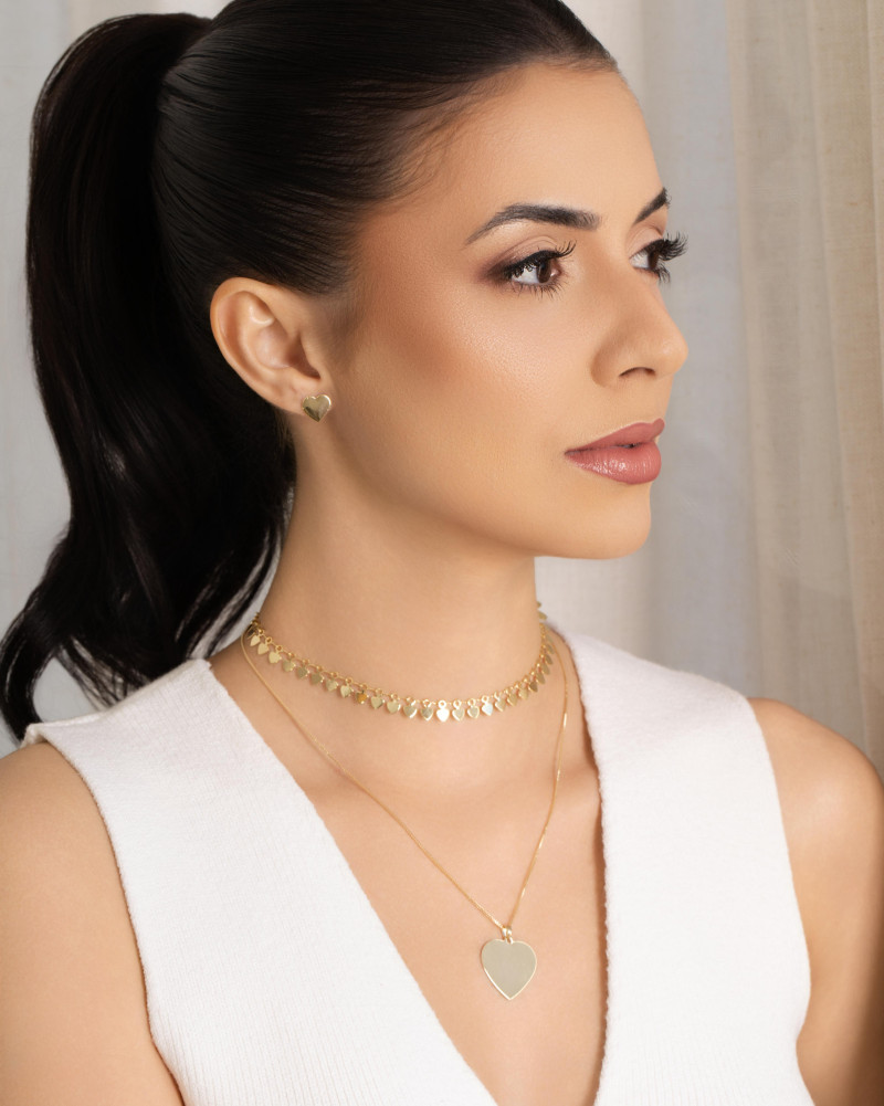 Gargantilha Veneziana Coração Flat Liso Banhado a Ouro 18K - 45 cm
