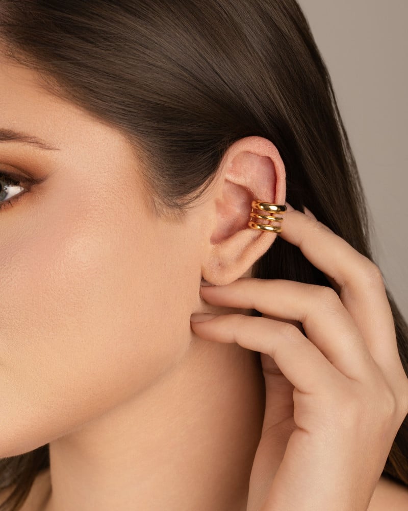 Piercing Três Filetes Lisos Banhado a Ouro 18K