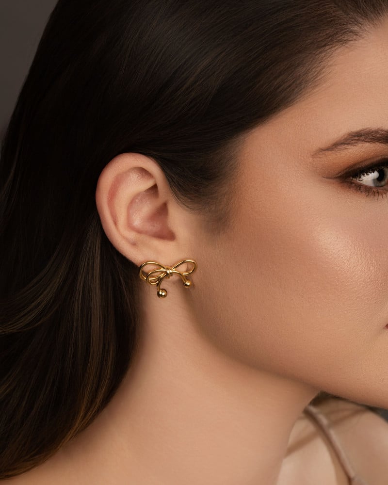 Brinco Laço Bolas Lisas Banhado a Ouro 18K
