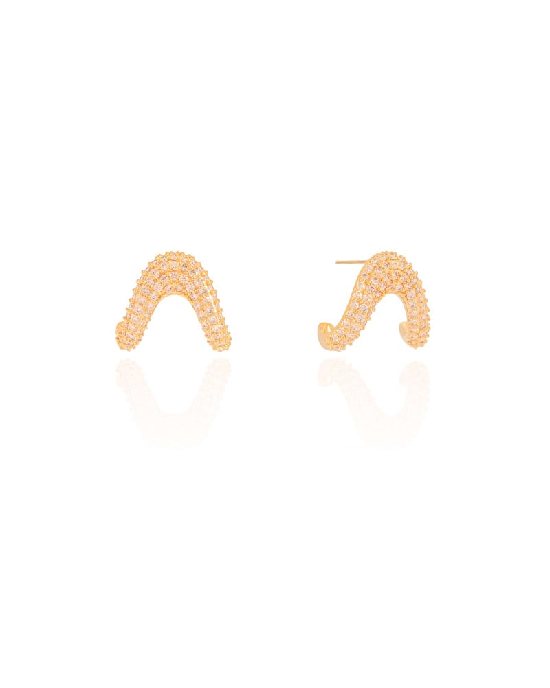 Brinco Onda Cravejada Cristal Banhado a Ouro 18K