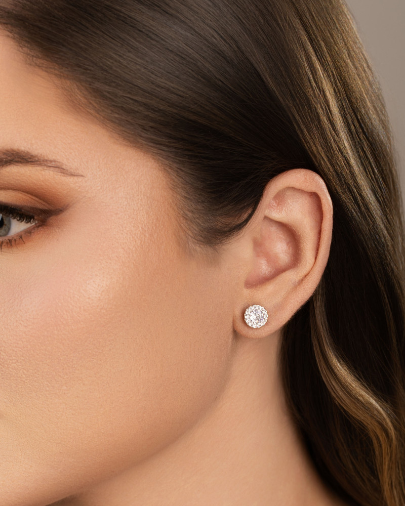 Brinco Ponto de Luz Tela Cristal 8 mm Ródio Branco