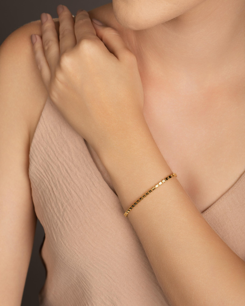 Pulseira Malha Quadrada 3 mm Banhado a Ouro 18K