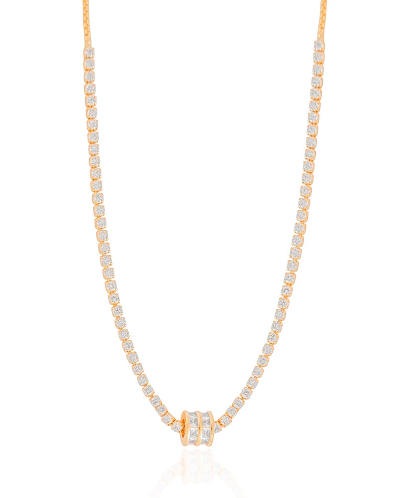 Gargantilha Riviera Cravejada Cristal Banhado a Ouro 18K - 45 cm