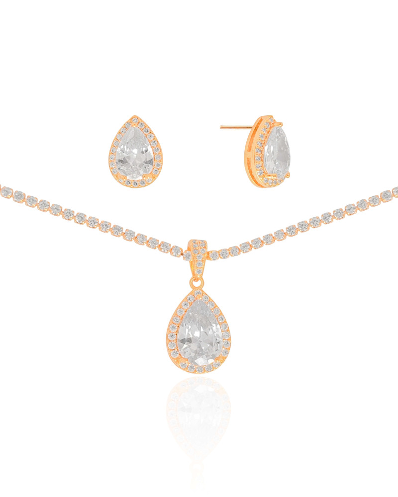 Conjunto Gota Riviera Cristal Banhado a Ouro 18K