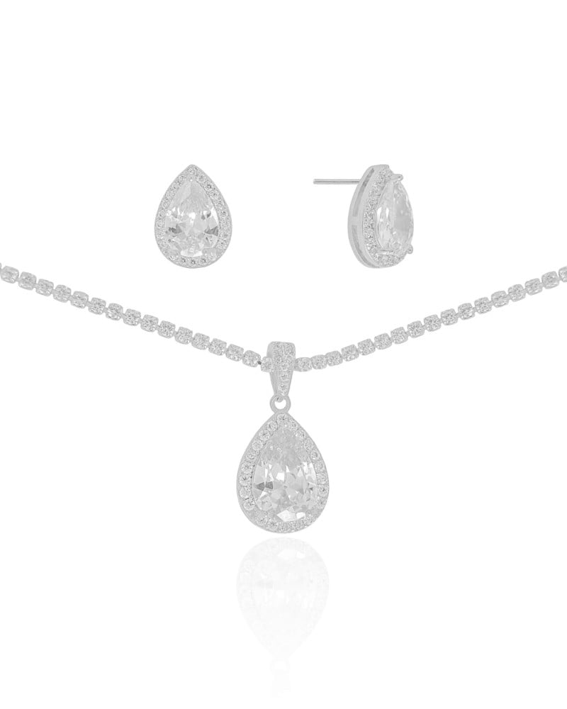 Conjunto Gota Riviera Cristal Ródio Branco