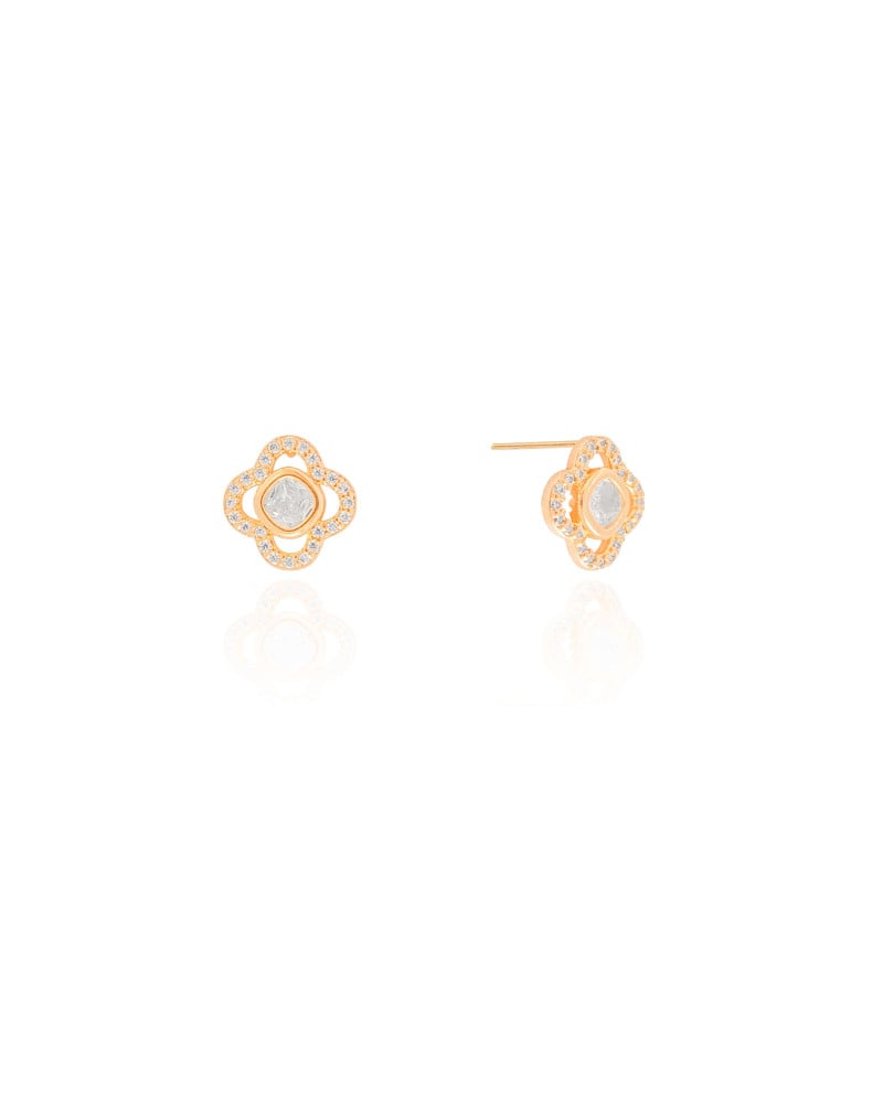 Brinco Flor Vazada Ponto de Luz Cristal 1.1 cm Banhado a Ouro 18K