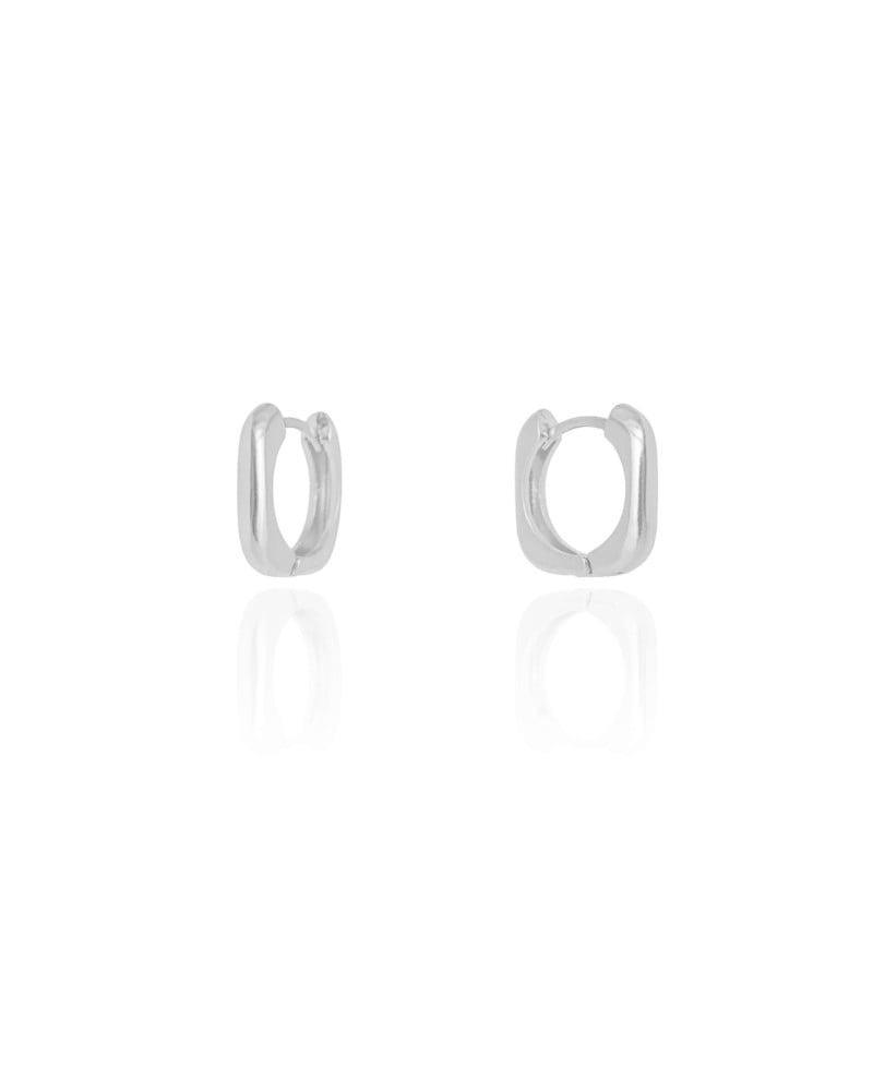 Brinco Argola Click Quadrado Liso 1.5 cm Ródio Branco