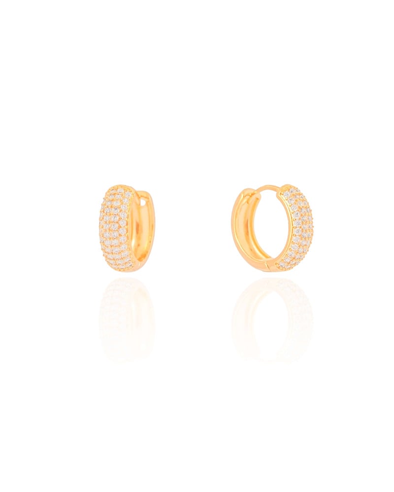 Brinco Argola Click Cravejado Cristal 1.5 cm Banhado a Ouro 18K