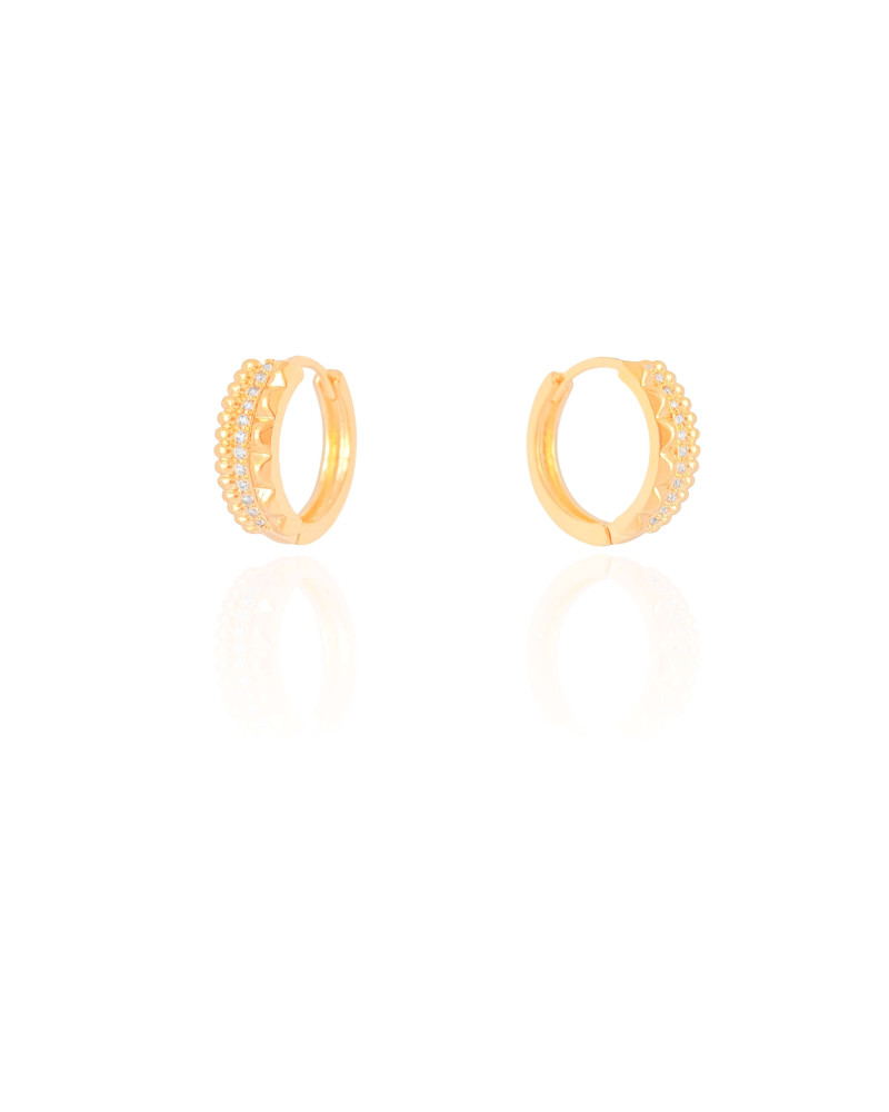 Brinco Argola Click Detalhada Cravejado Cristal 1.5 cm Banhado a Ouro 18K