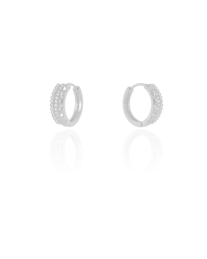 Brinco Argola Click Detalhada Cravejado Cristal 1.5 cm Ródio Branco
