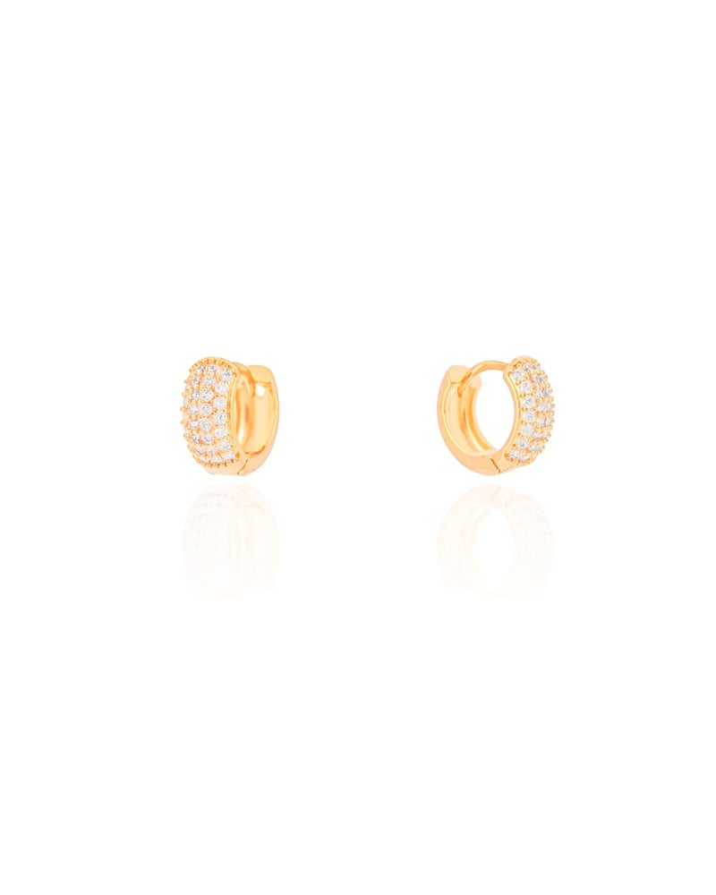 Brinco Argola Click Cravejado Cristal 1.1 cm Banhado a Ouro 18K