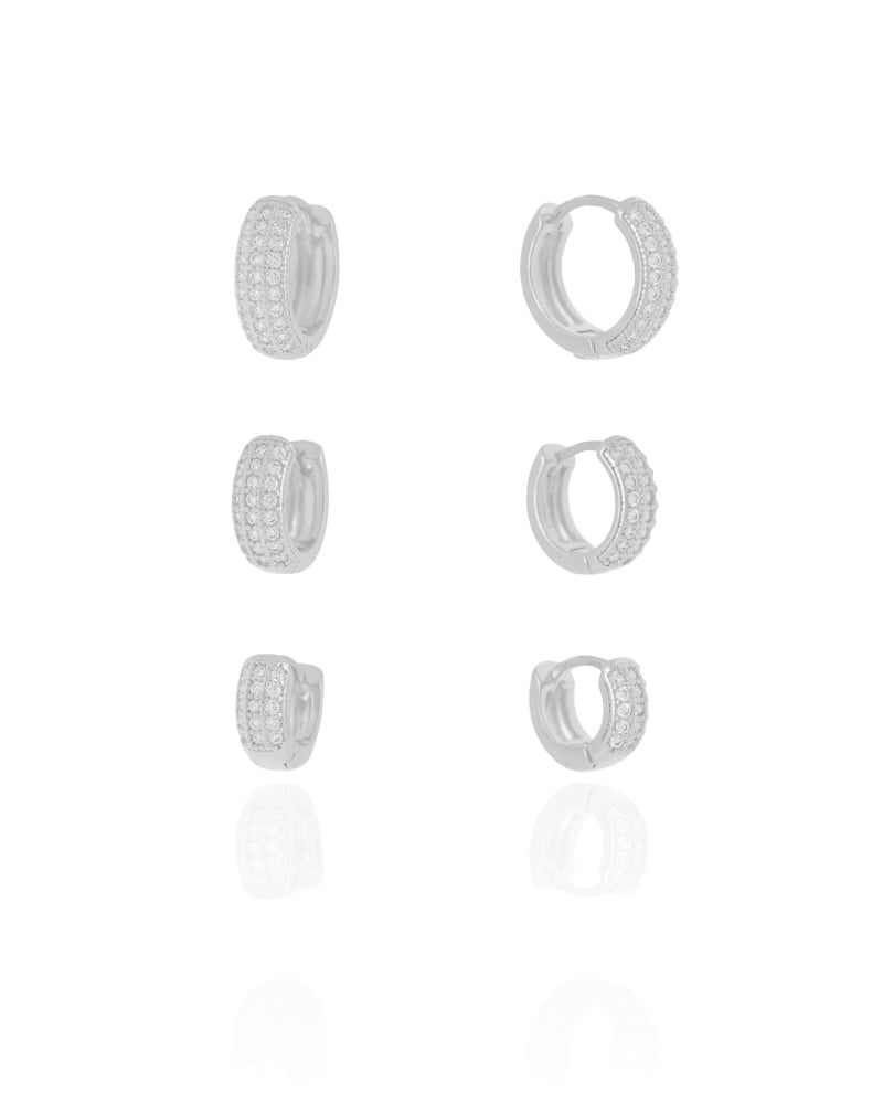 Trio de Argolas Cravejado Cristal Ródio Branco