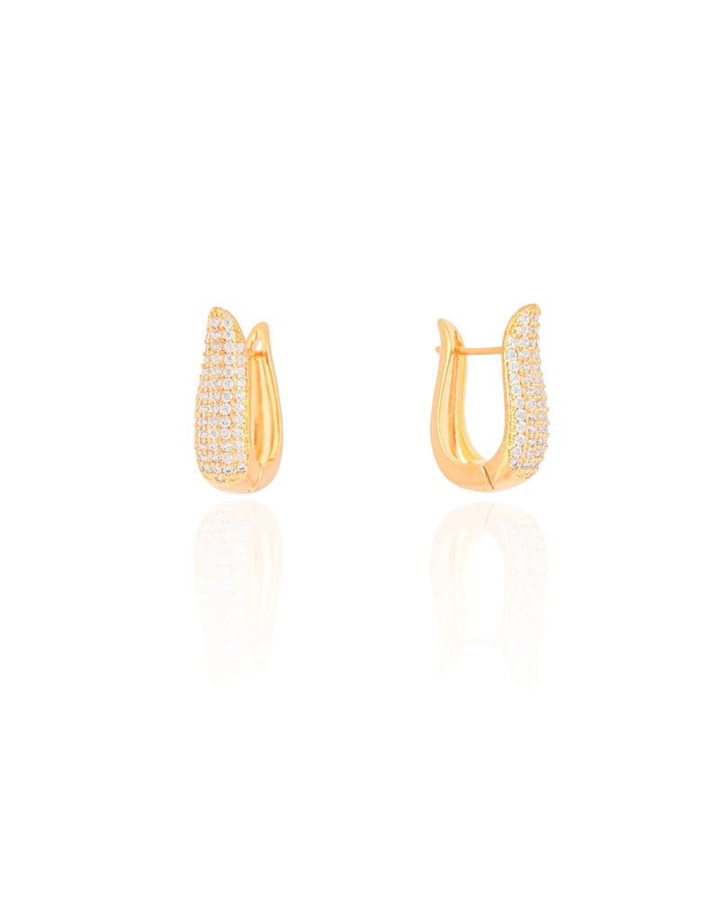 Brinco Argola Click em U Cravejado Cristal 1.8 cm Banhado a Ouro 18K