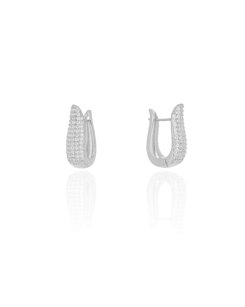 Brinco Argola Click em U Cravejado Cristal 1.8 cm Ródio Branco