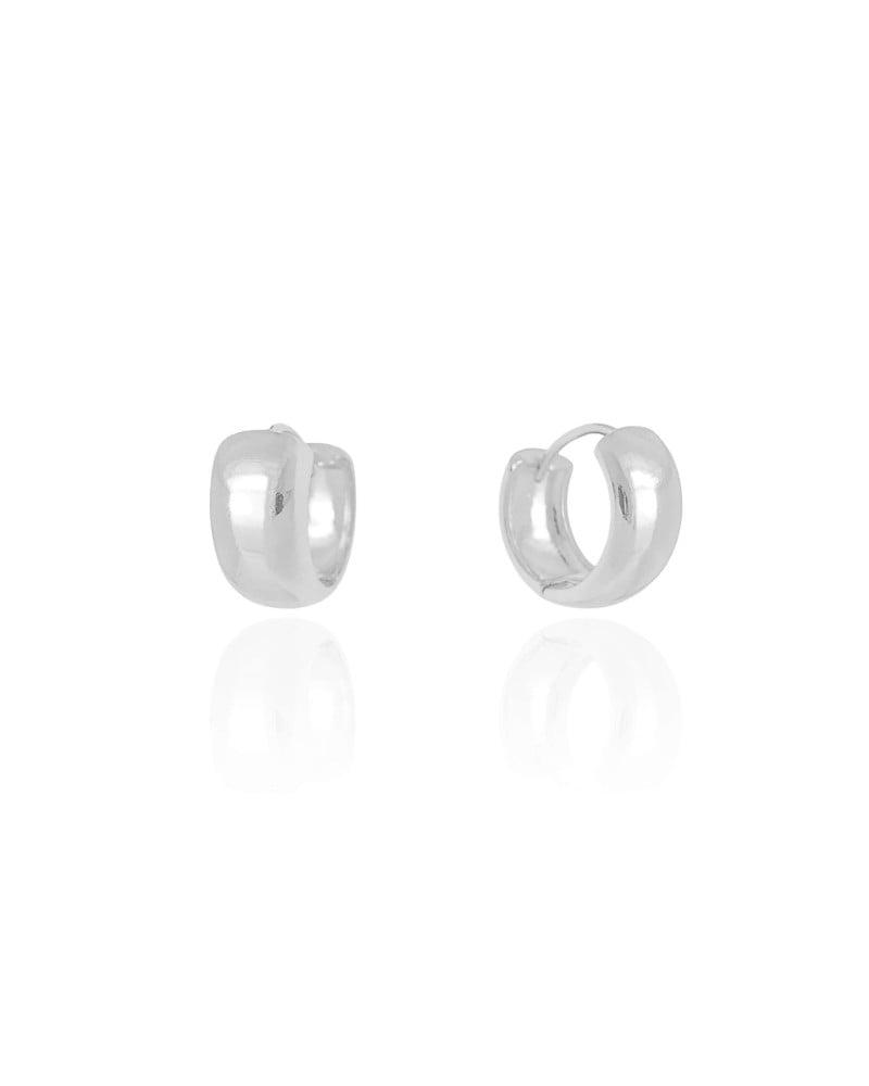 Brinco Argola Click Abaulada Lisa 1.7 cm Ródio Branco