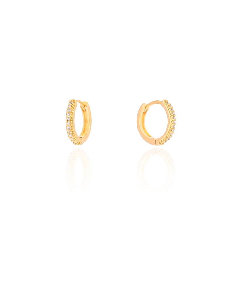 Brinco Argola Click Cravejado Cristal 1.4 cm Banhado a Ouro 18K