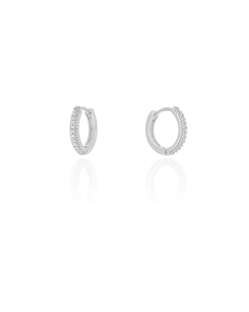 Brinco Argola Click Cravejado Cristal 1.4 cm Ródio Branco