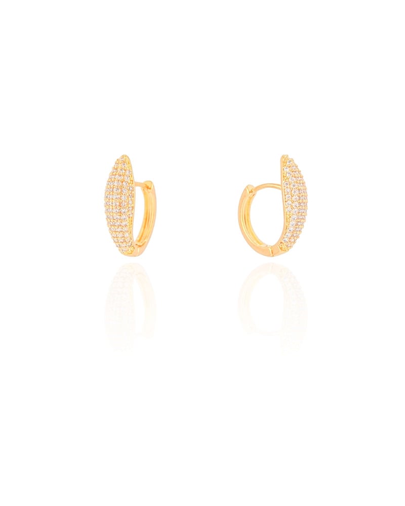 Brinco Argola Click Gota Cravejado Cristal 1.8 cm Banhado a Ouro 18K