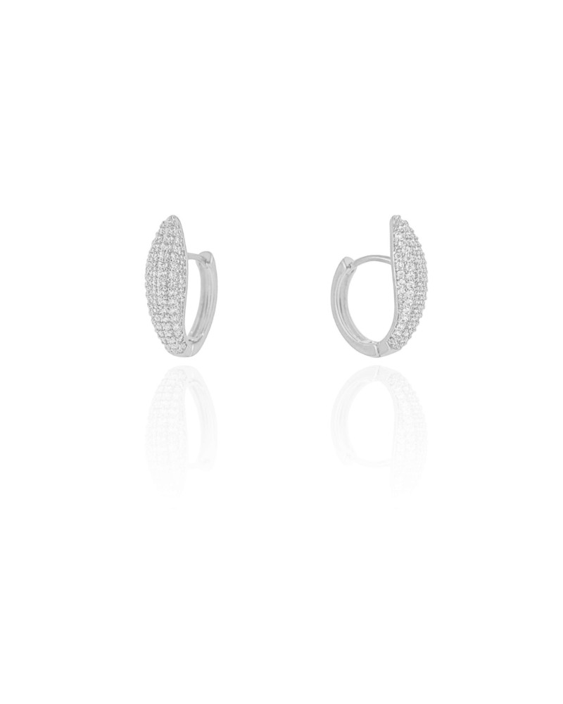 Brinco Argola Click Gota Cravejado Cristal 1.8 cm Ródio Branco