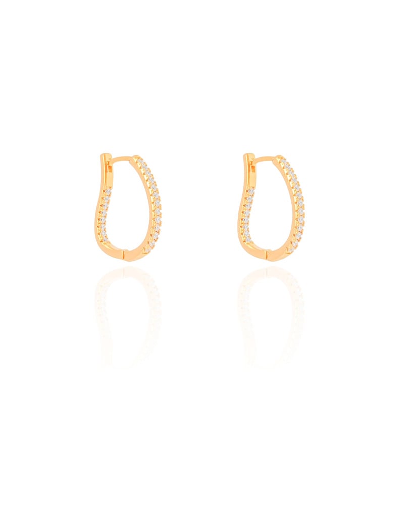 Brinco Argola Click Oval Cravejado Cristal 1.9 cm Banhado a Ouro 18K