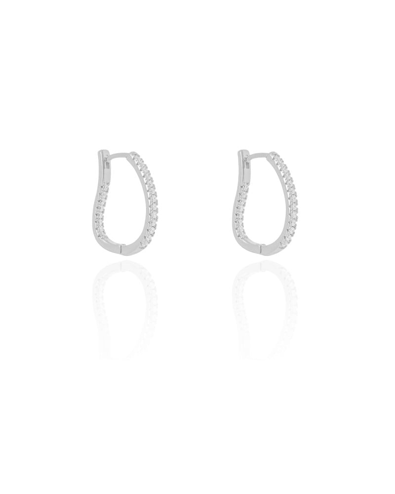 Brinco Argola Click Oval Cravejado Cristal 1.9 cm Ródio Branco