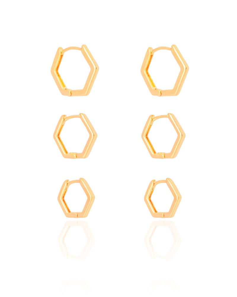 Trio de Argolas Geométricas Banhado a Ouro 18K