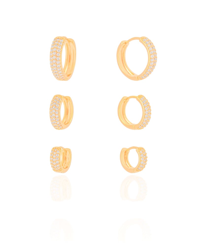Trio de Argolas Cravejadas Cristal Banhado a Ouro 18K