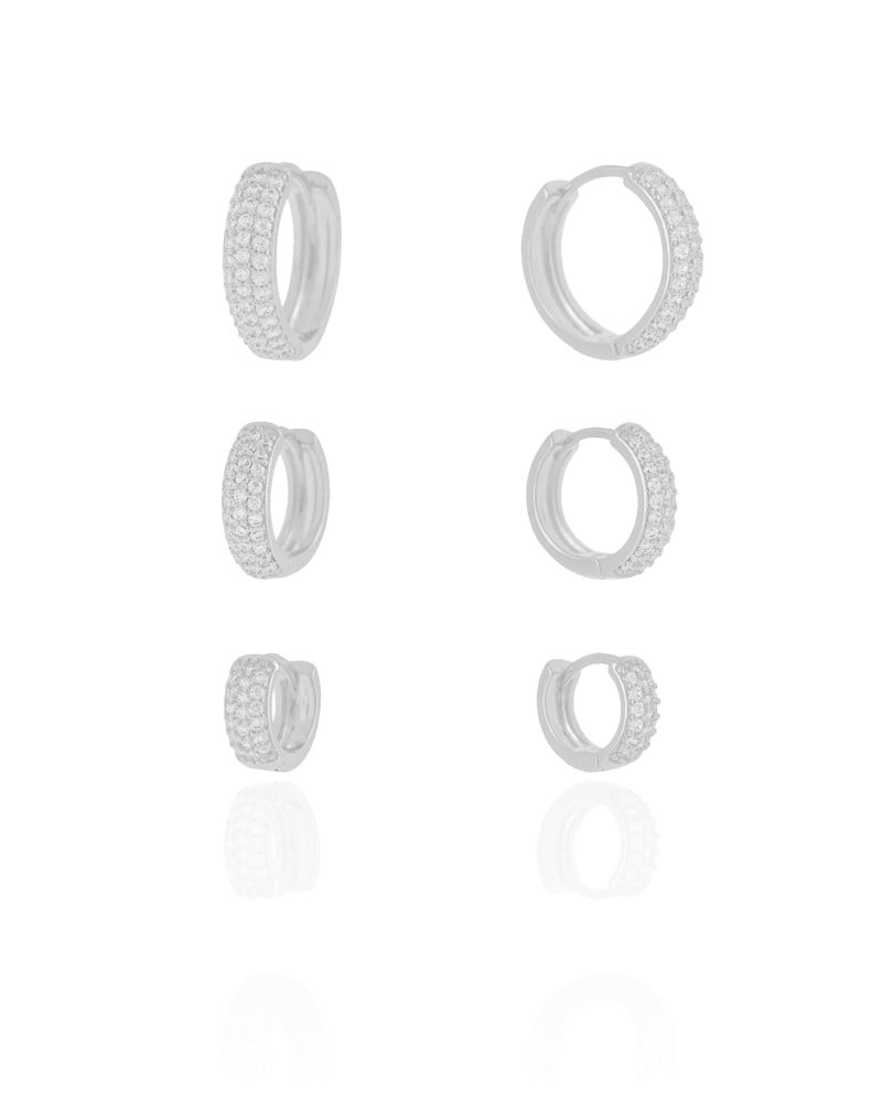 Trio de Argolas Cravejadas Cristal Ródio Branco