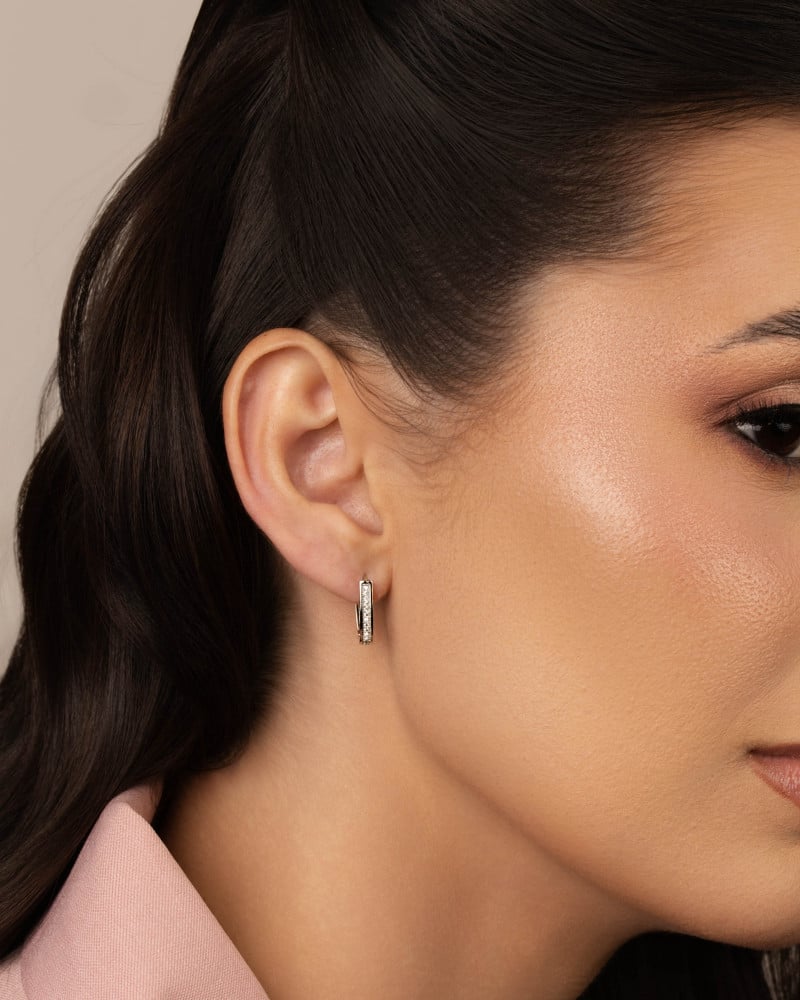 Trio de Argolas em U Cravejadas Cristal Ródio Branco