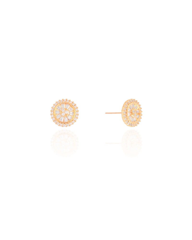 Brinco Redondo Baguetes Cravejado Cristal 1.1 cm Banhado a Ouro 18K