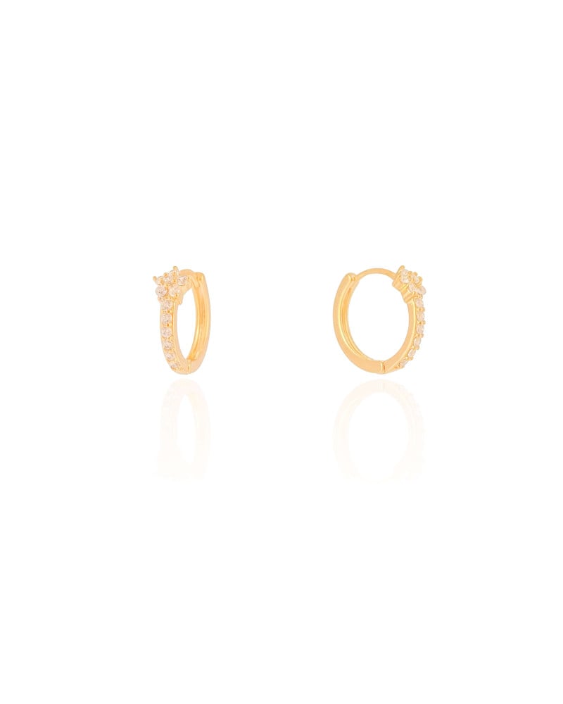 Brinco Argola Click Flor Cravejada Cristal 1.4 cm Banhado a Ouro 18K