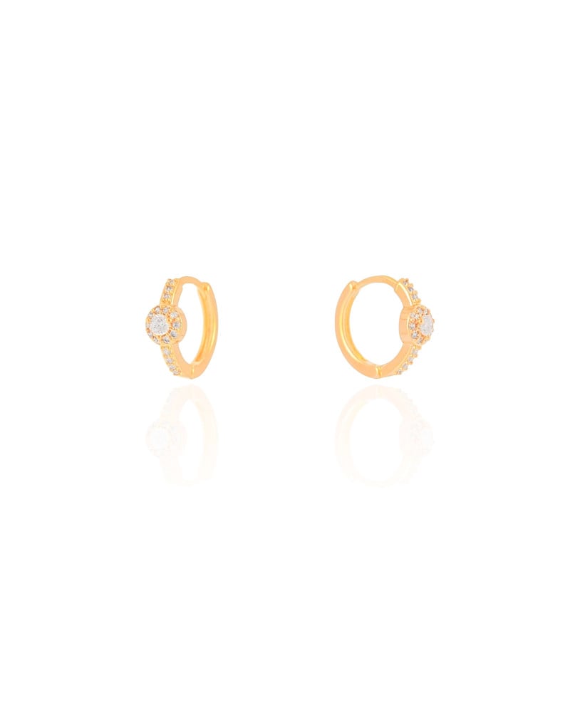 Brinco Argola Click Ponto de Luz Cravejado Cristal 1.3 cm Banhado a Ouro 18K