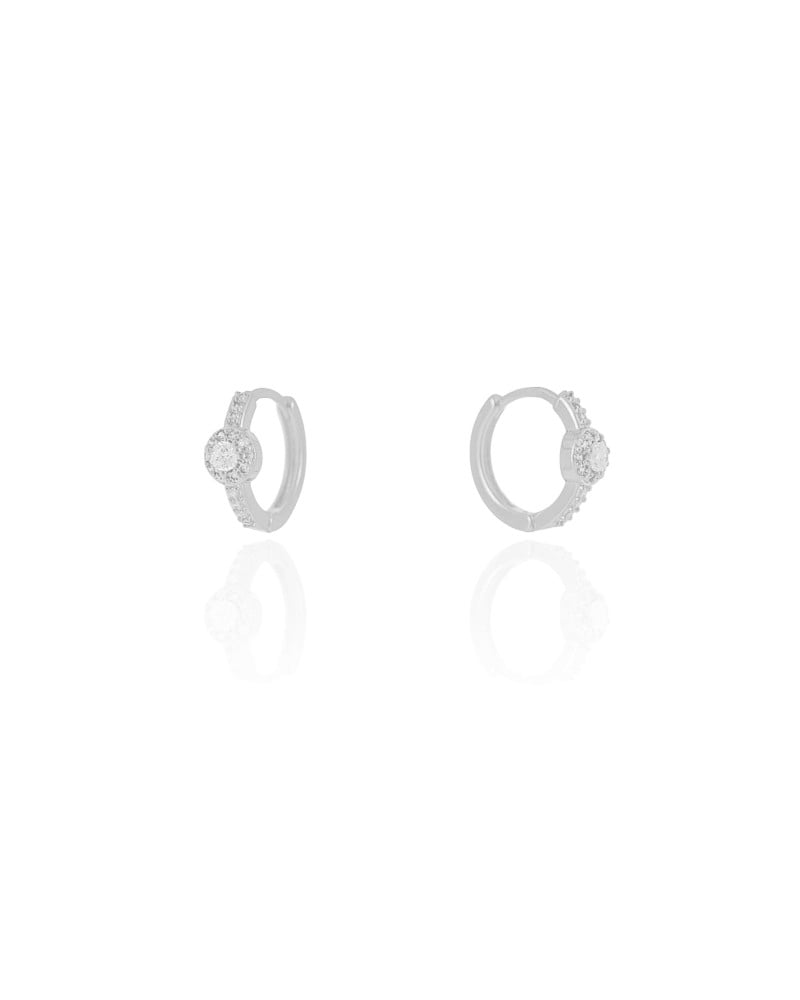 Brinco Argola Click Ponto de Luz Cravejado Cristal 1.3 cm Ródio Branco