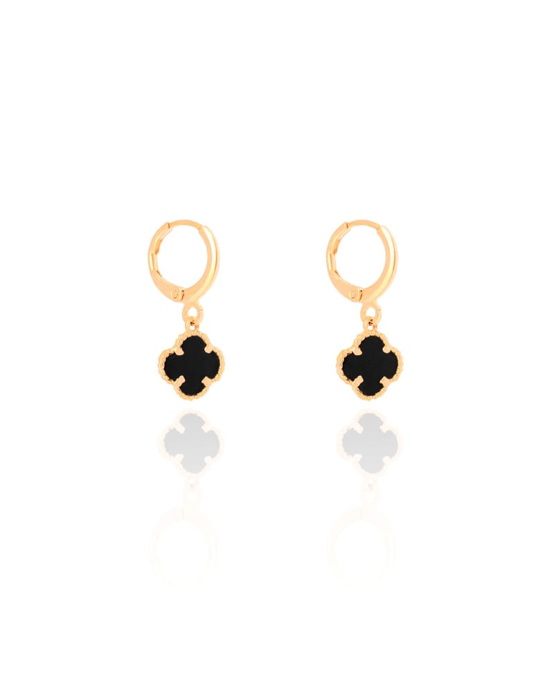 Brinco Argola Click Trevo Tom Onix 2.6 cm Banhado a Ouro 18K