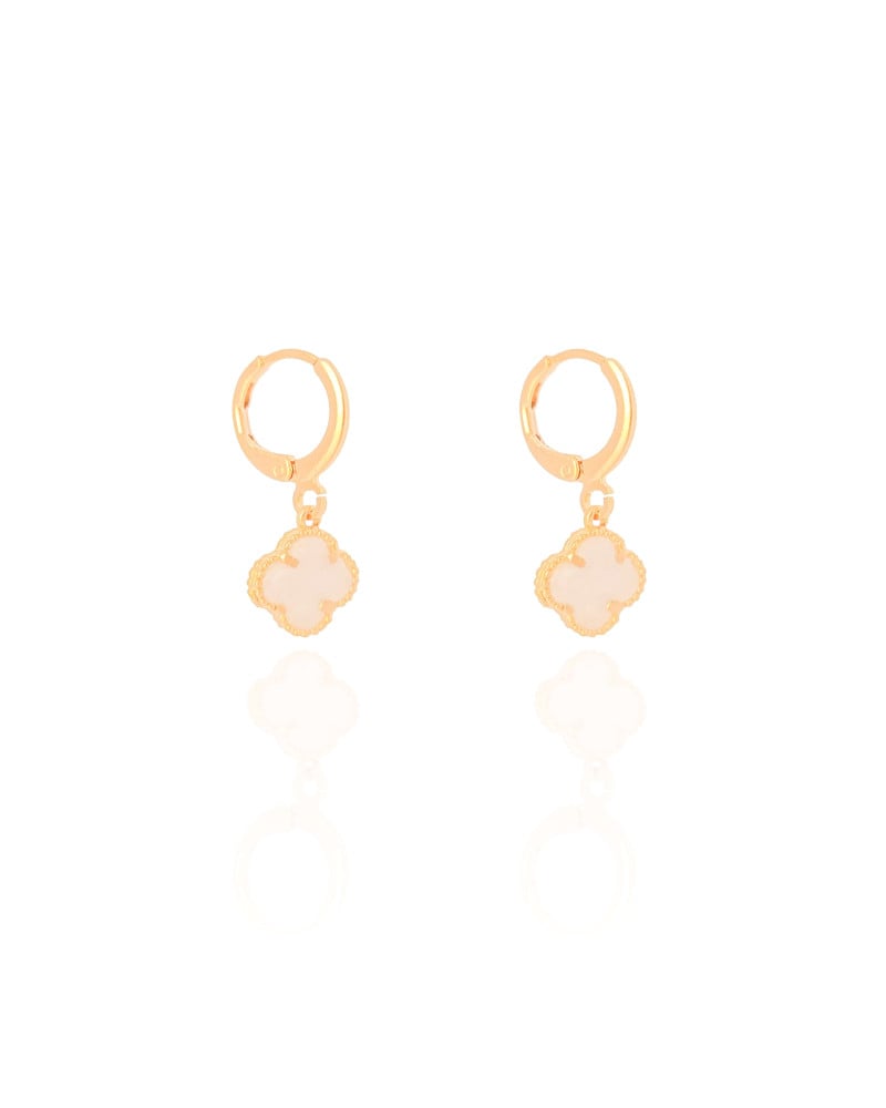 Brinco Argola Click Trevo Tom Madrepérola 2.6 cm Banhado a Ouro 18K