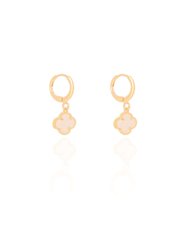 Brinco Argola Click Trevo Tom Madrepérola 2.6 cm Banhado a Ouro 18K