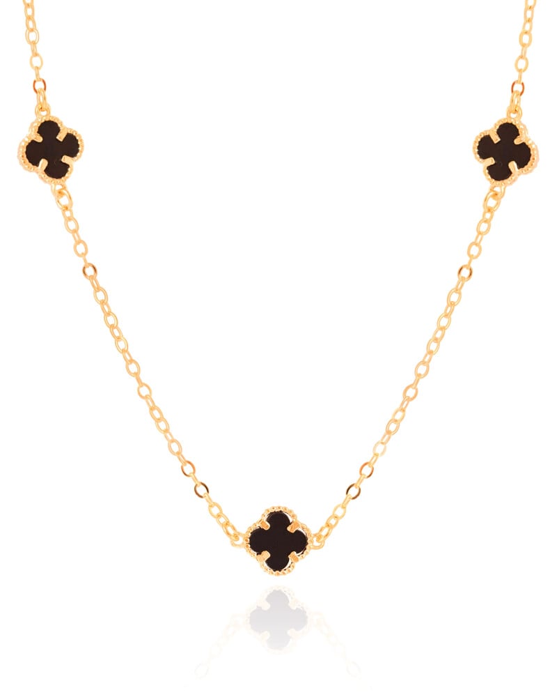 Choker Elos Trevos Tom Onix 1.0 cm Banhado a Ouro 18K