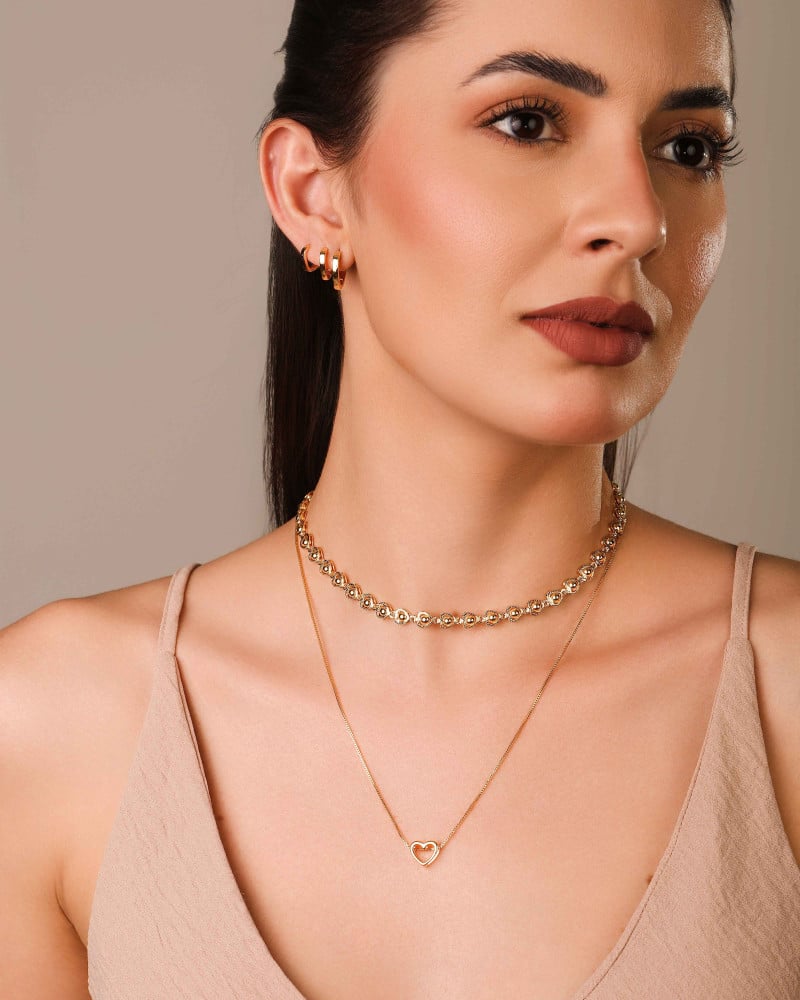 Gargantilha Veneziana Coração Vazado 1.0 cm Banhado a Ouro 18K - 45 cm