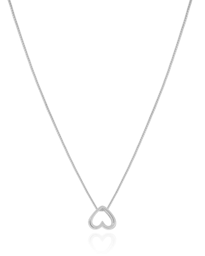 Gargantilha Veneziana Coração Vazado 1.0 cm Ródio Branco - 45 cm