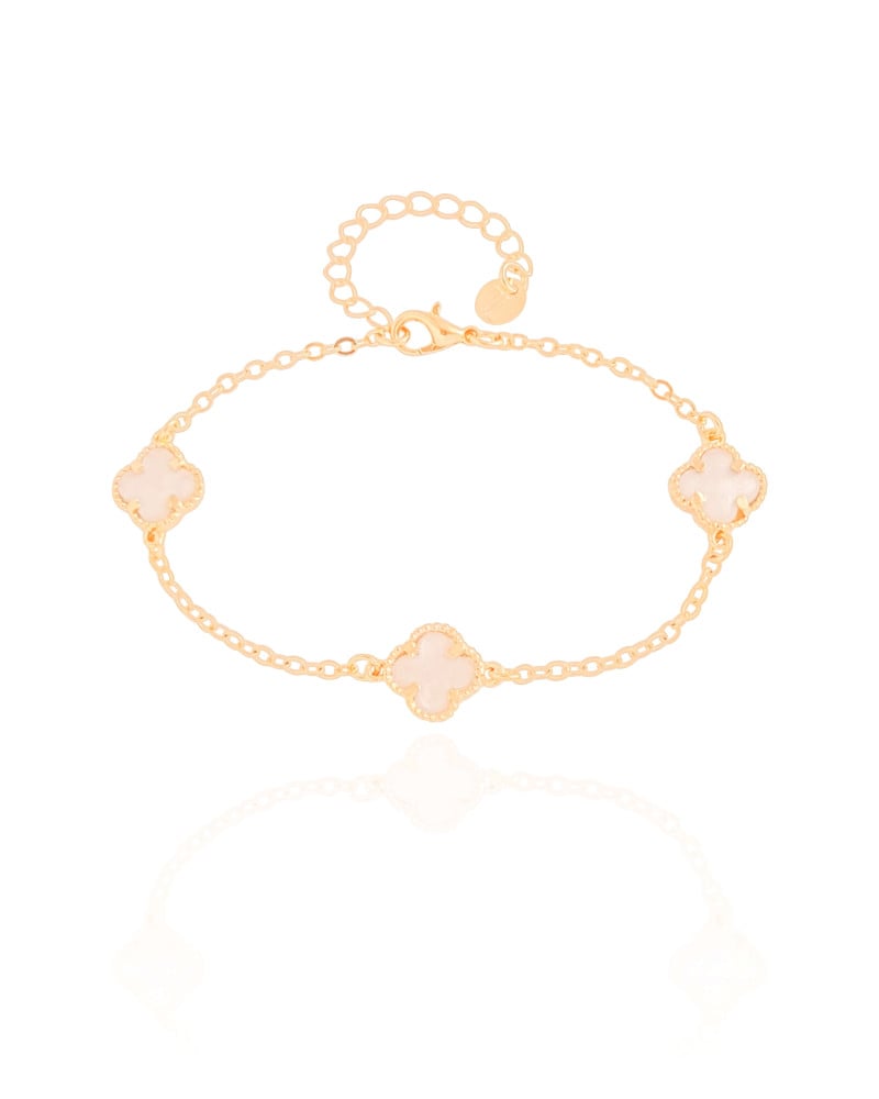 Pulseira Elos Trevos Tom Madrepérola Banhado a Ouro 18K