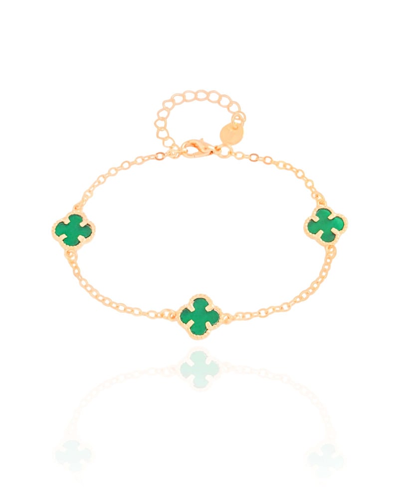Pulseira Elos Trevos Tom Esmeralda Banhado a Ouro 18K
