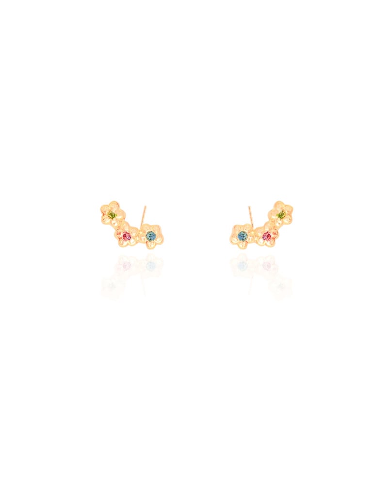 Ear Cuff Infantil Florzinhas Coloridas Banhado a Ouro 18K