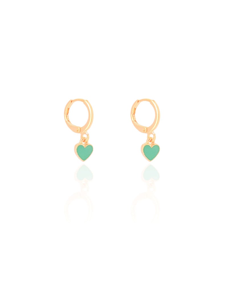 Brinco Infantil Argola Coração Verde 2.2 cm Banhado a Ouro 18K